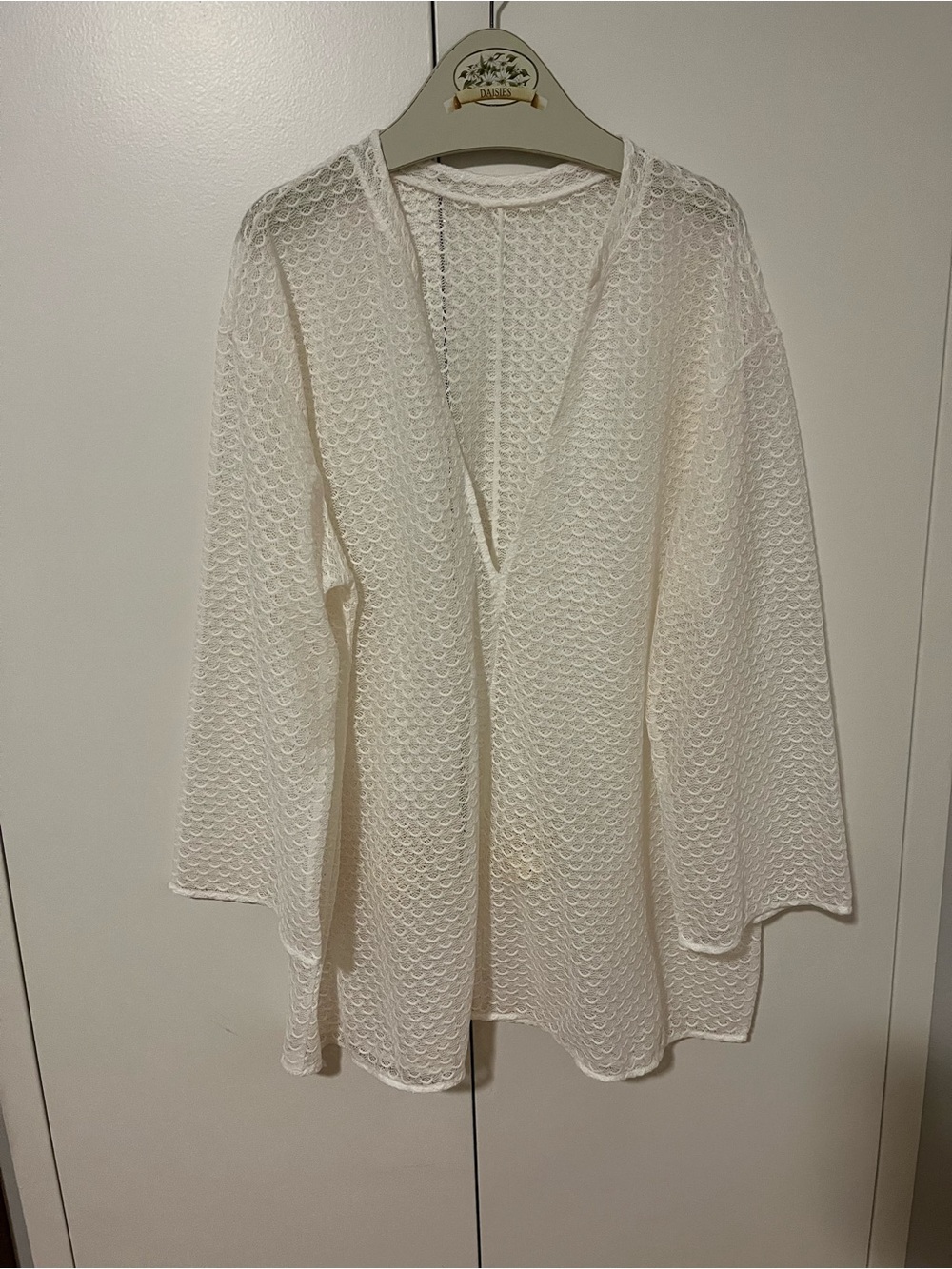 Open Front Cream Crochet Knit Cover Up
